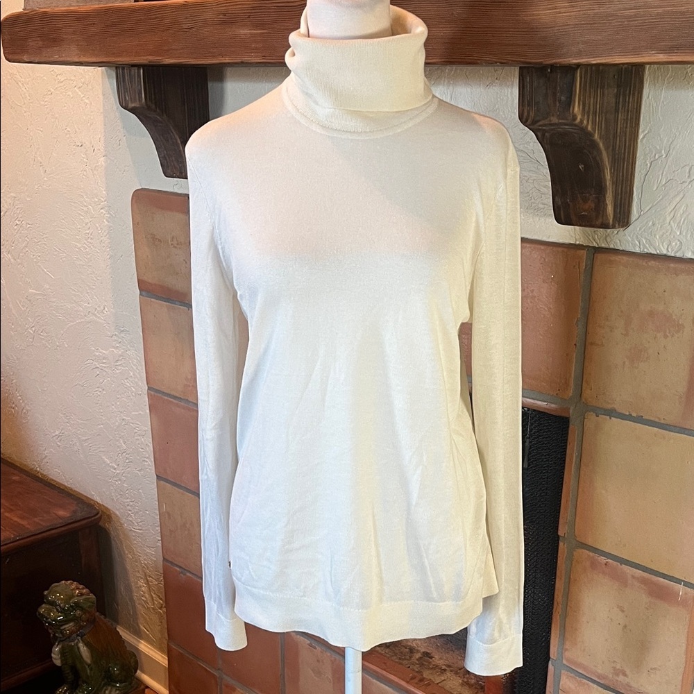 Lauren Ralph Lauren Cream Silk-Blend Turtleneck Sweater, size L